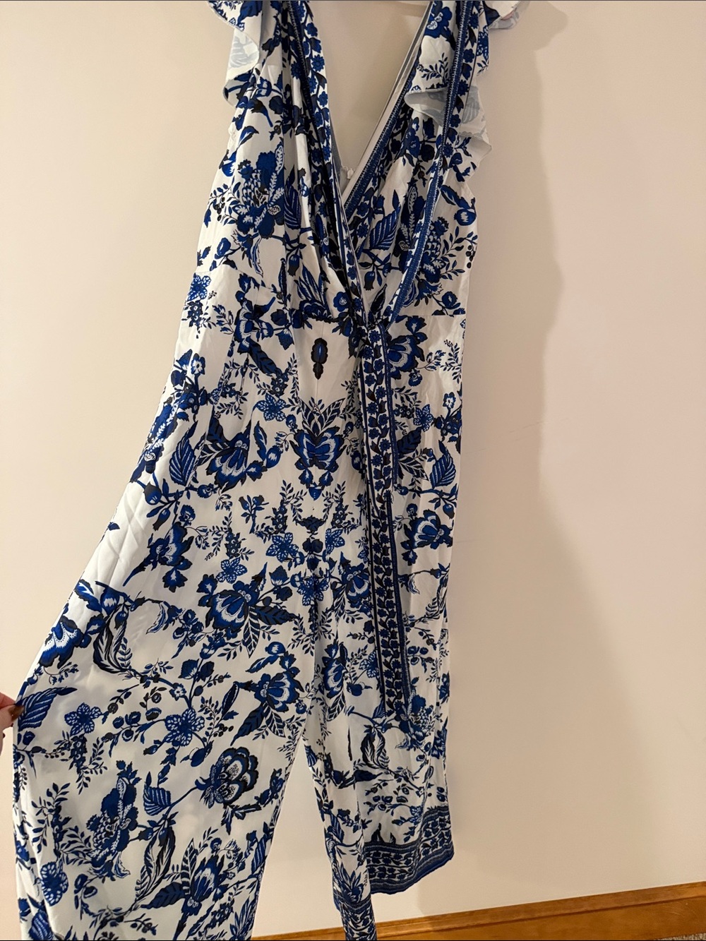 Blue & White Floral Wrap Jumpsuit